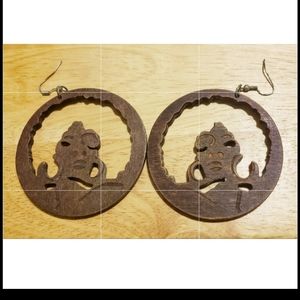 Full Afro Hoop Wooden Earrings Natural Hair